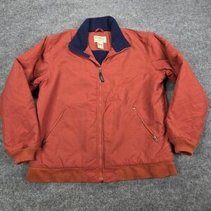 LL Bean Jacket Mens LT Orange Fleece Lined Bomber Nylon Zip Pockets Insulated
